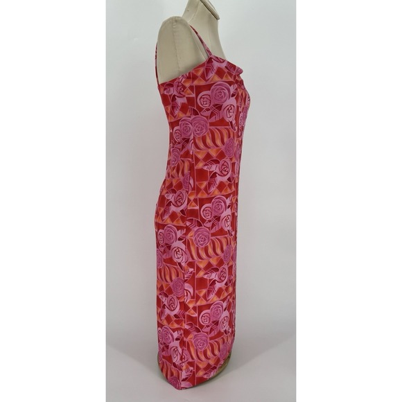Passport Vintage Y2K Rose Floral Midi Dress Red Pink Orange Spaghetti Strap Med - Picture 4 of 10